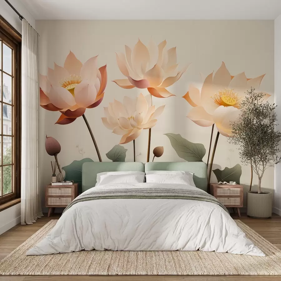 wall murals Elegant lotus flowers in a gentle pastel palette w09306