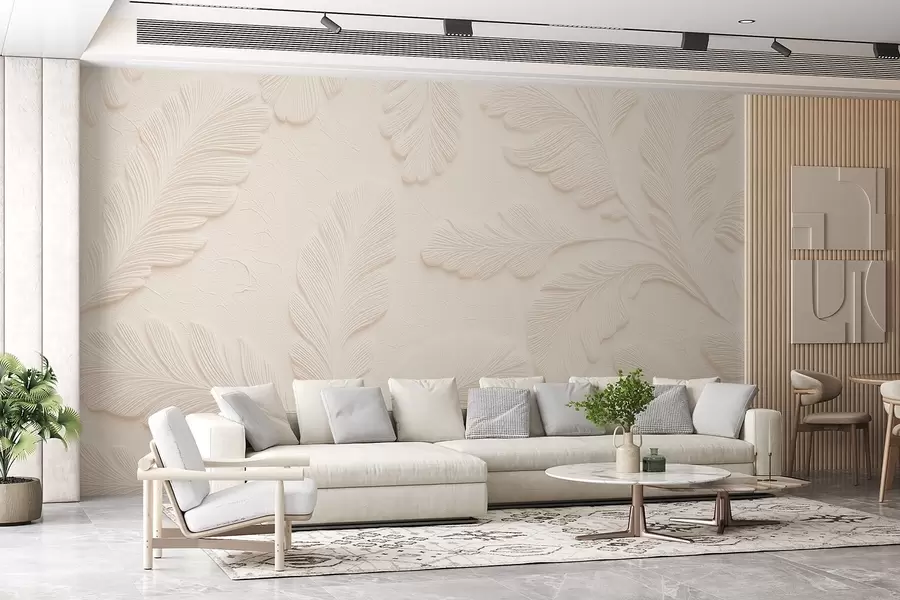 wall murals Embossed leaves on a light background with a cracked effect w09309