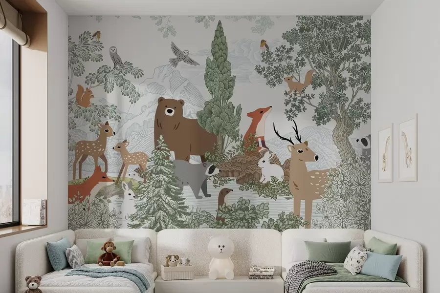 wall murals Animals and birds in the forest w04383