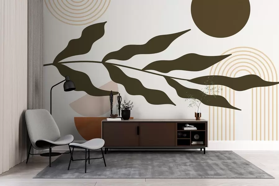wall murals Abstraction, leaves, linear arches w04386