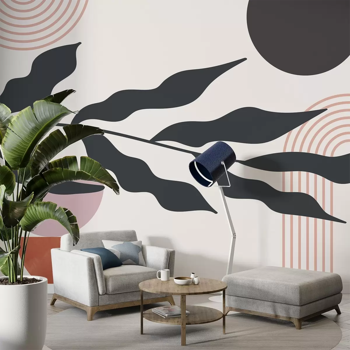 wall murals Abstraction, leaves, linear arches w04386v2
