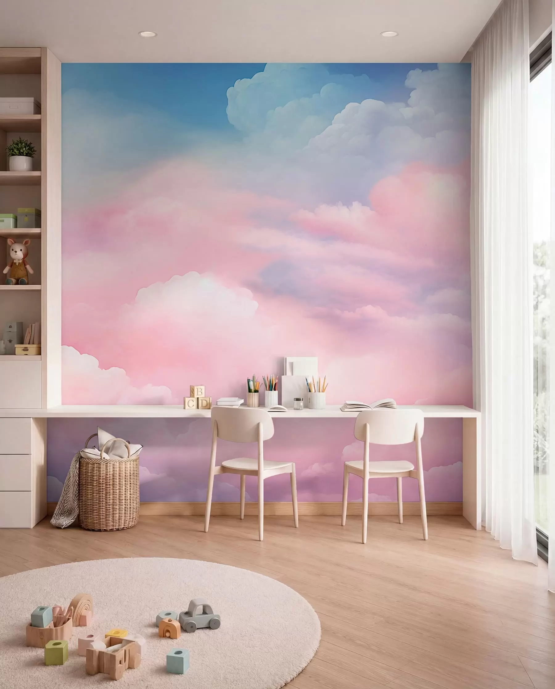 wall murals Clouds in Candy Pink w04387