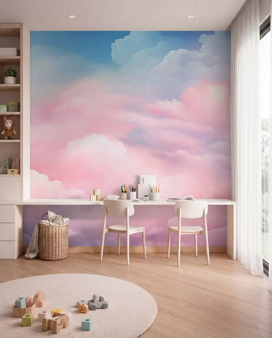 wall murals Clouds in Candy Pink w04387