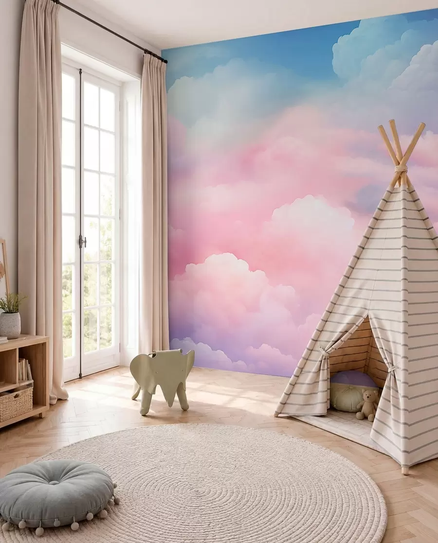 wall murals Clouds in Candy Pink w04387
