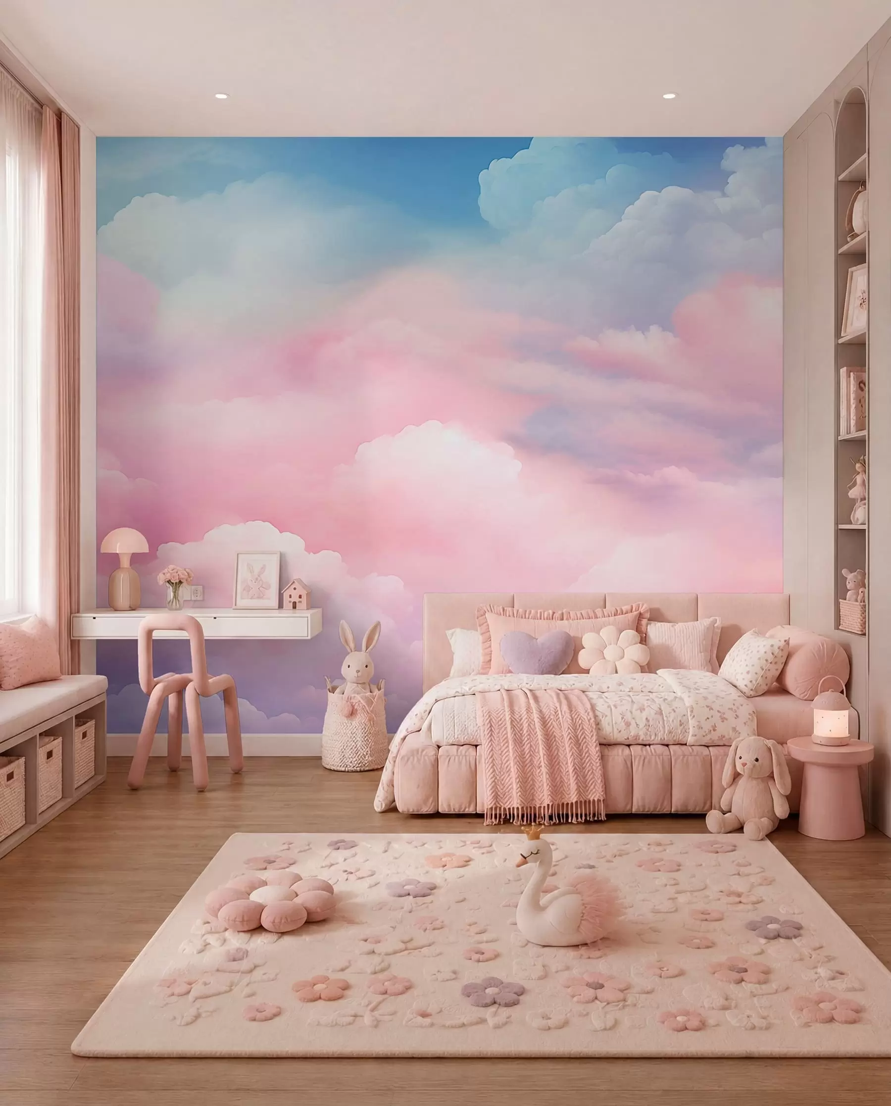 wall murals Clouds in Candy Pink w04387