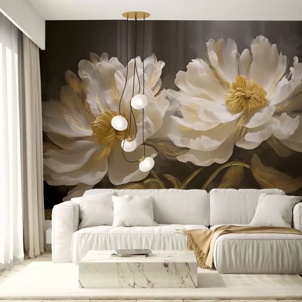 wall murals Light flowers with highlights on dark background w04344