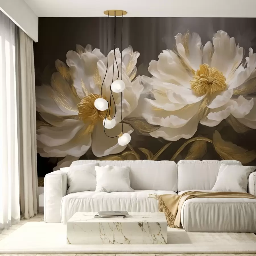 wall murals Light flowers with highlights on dark background w04344