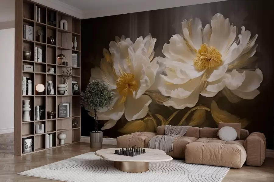 wall murals Light flowers with highlights on dark background w04344