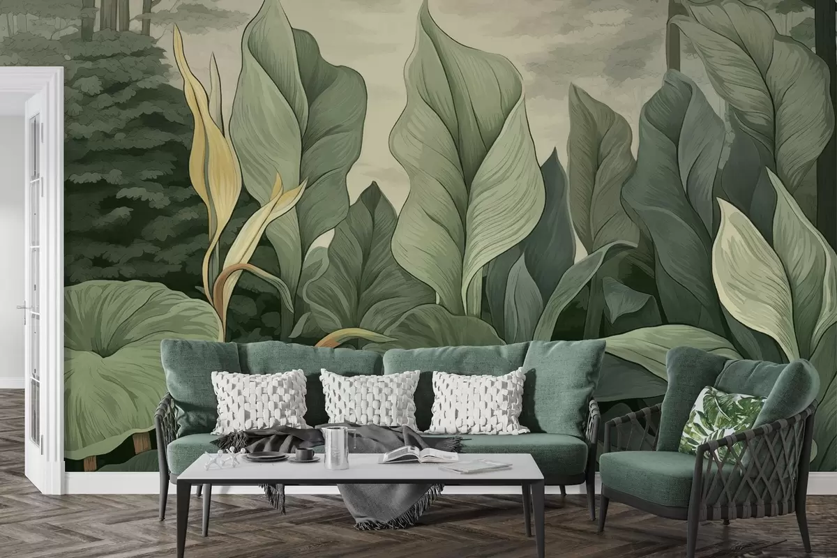 wall murals Botanical-style tropical plant illustration w04347