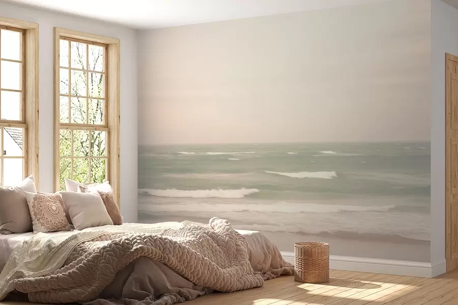 wall murals Soft pink-green seascape with gentle waves w04348