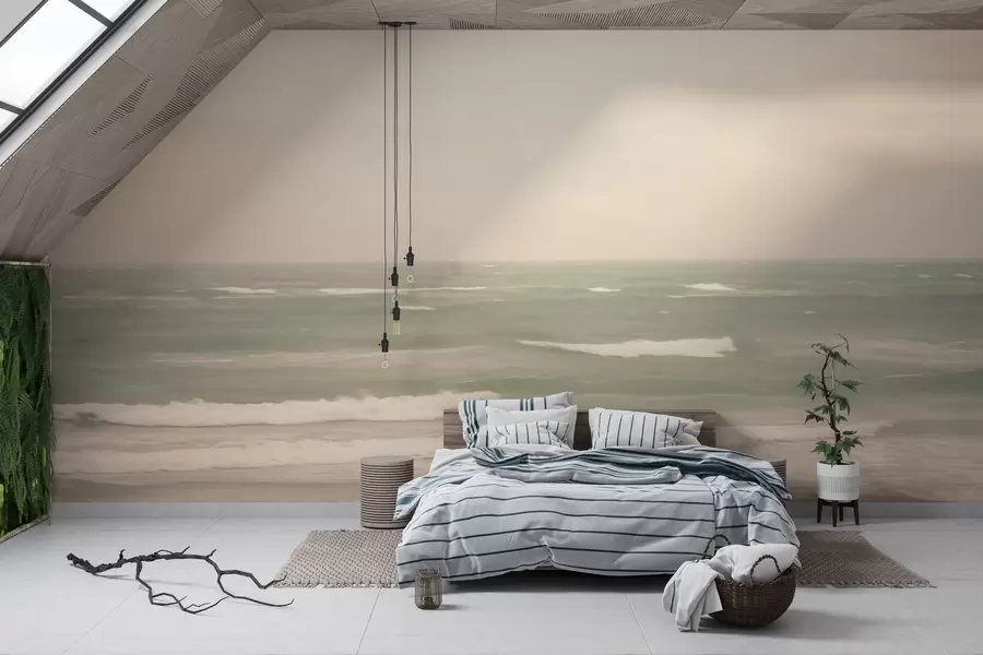 wall murals Soft pink-green seascape with gentle waves w04348