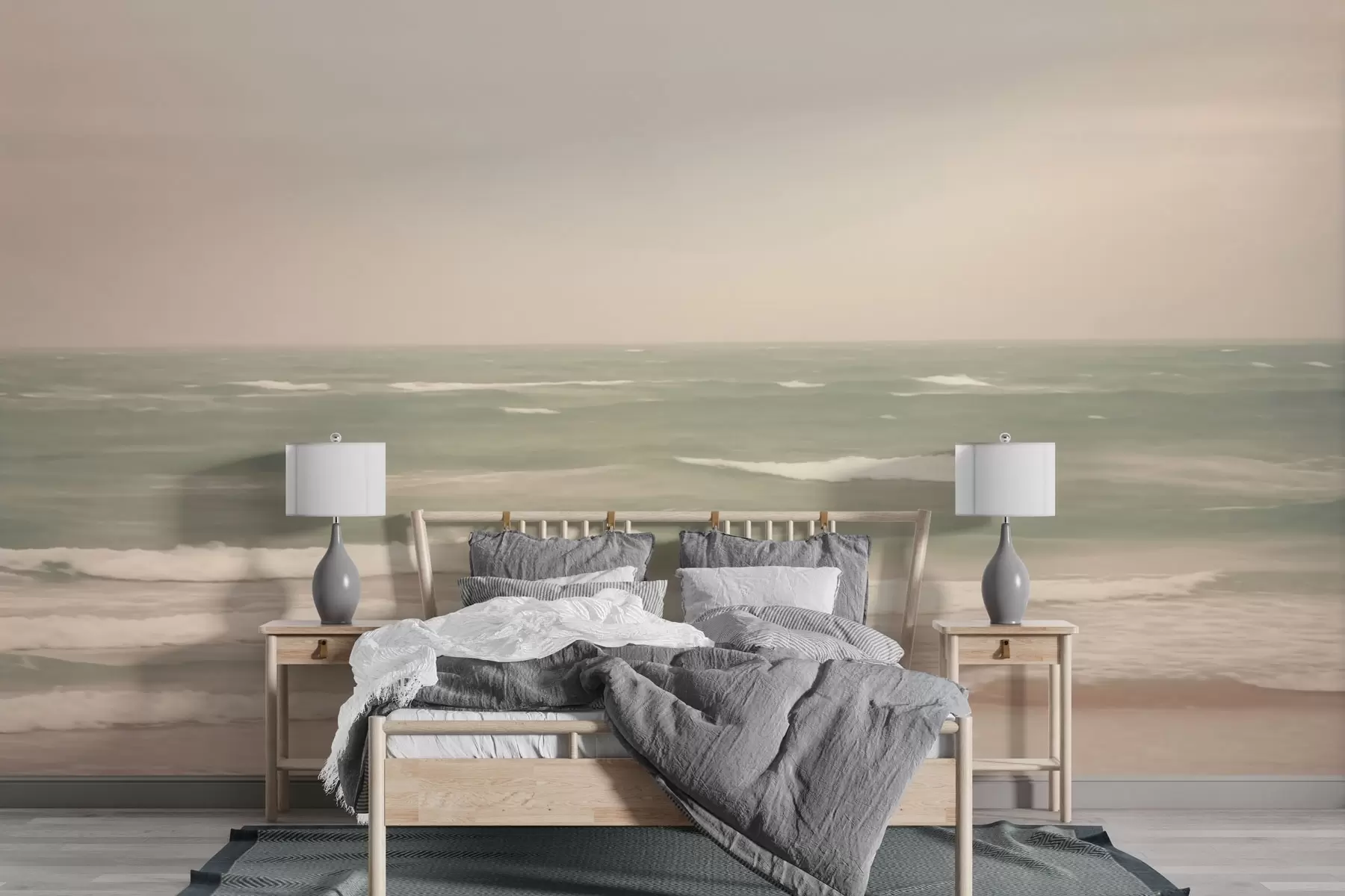 wall murals Soft pink-green seascape with gentle waves w04348