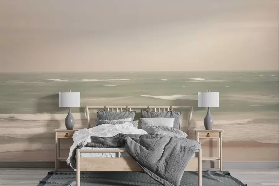 wall murals Soft pink-green seascape with gentle waves w04348