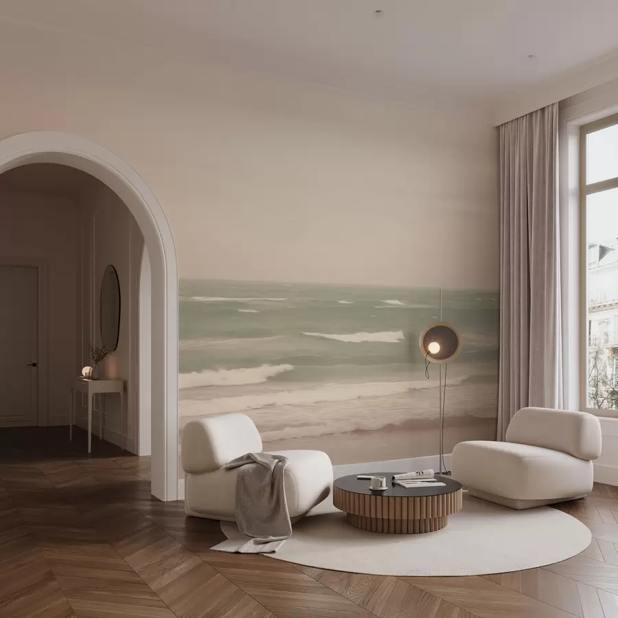 wall murals Soft pink-green seascape with gentle waves w04348