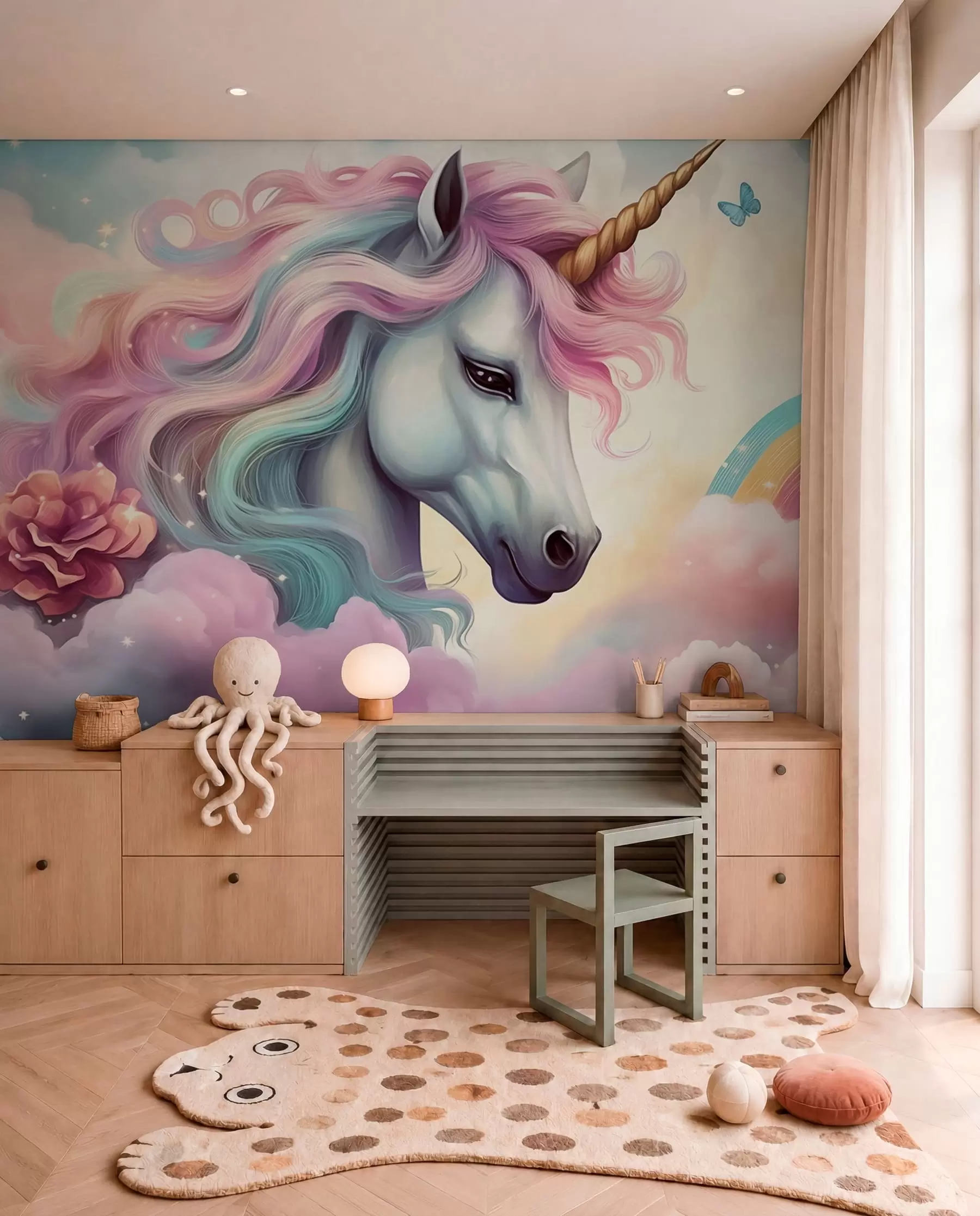 wall murals Unicorn with a Rainbow Mane w04372