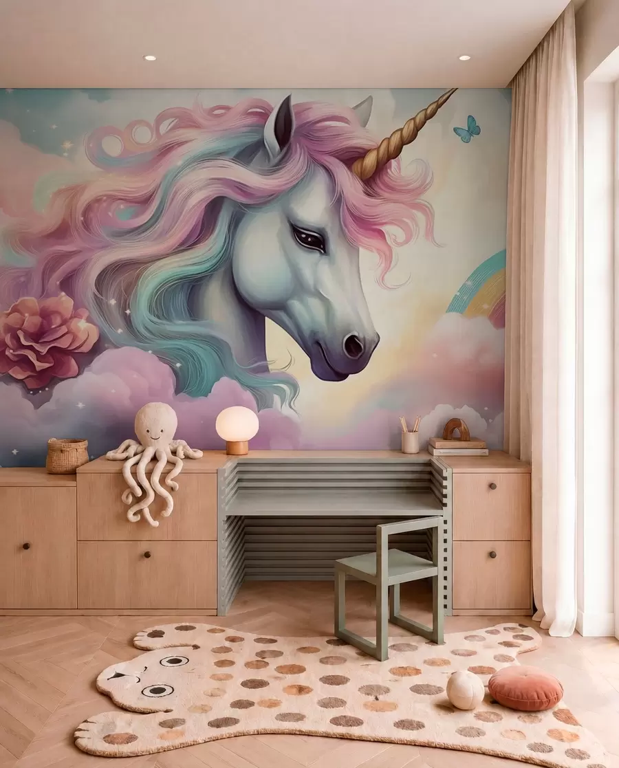 wall murals Unicorn with a Rainbow Mane w04372