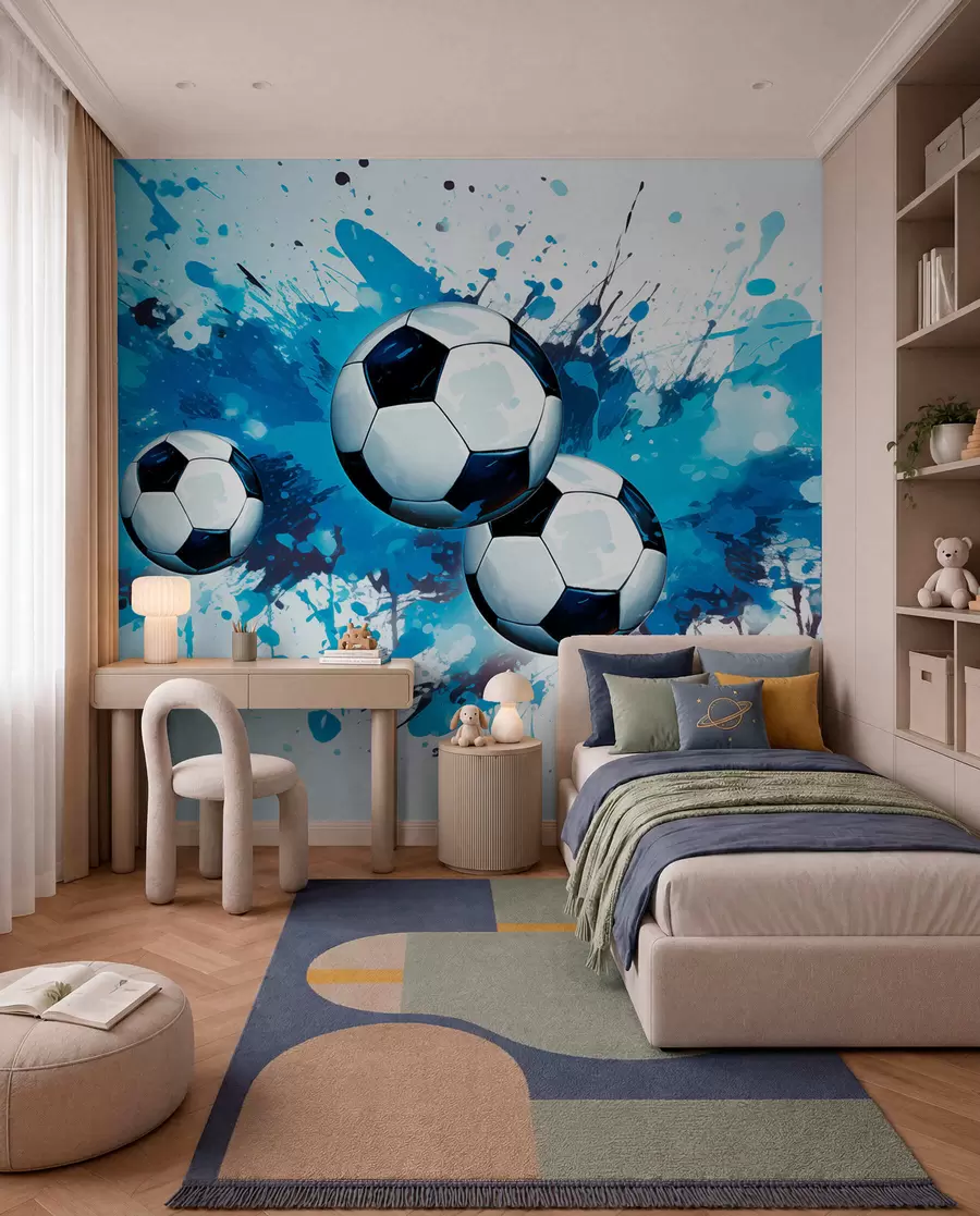 wall murals Football in Blue Splashes w04373