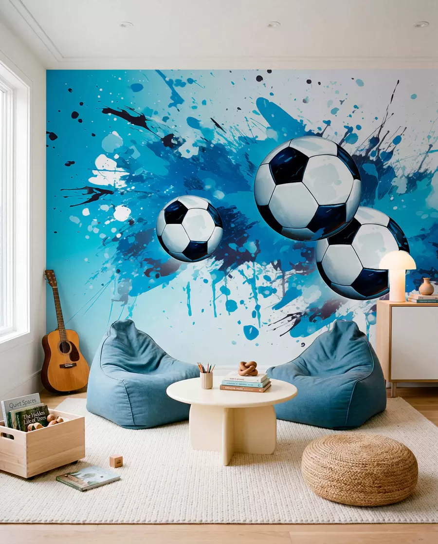 wall murals Football in Blue Splashes w04373