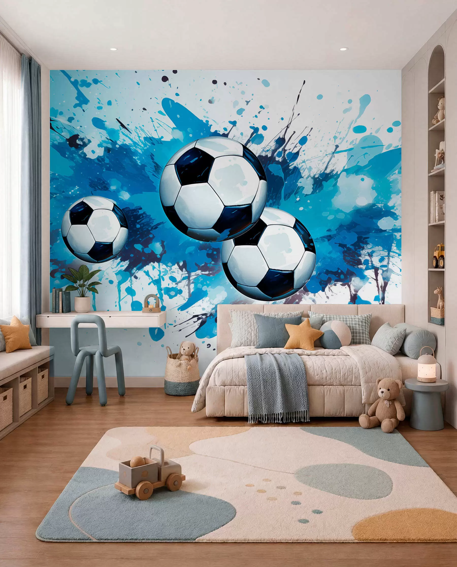 wall murals Football in Blue Splashes w04373