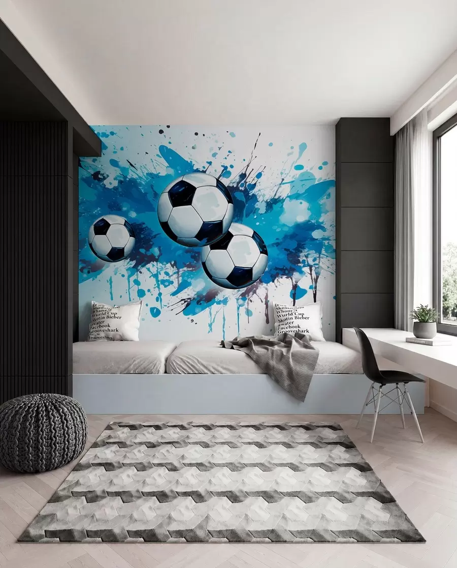 wall murals Football in Blue Splashes w04373