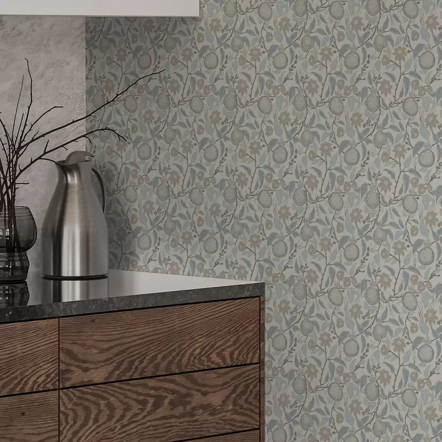 wall murals Muted pomegranate and flower branches in vintage style a00383