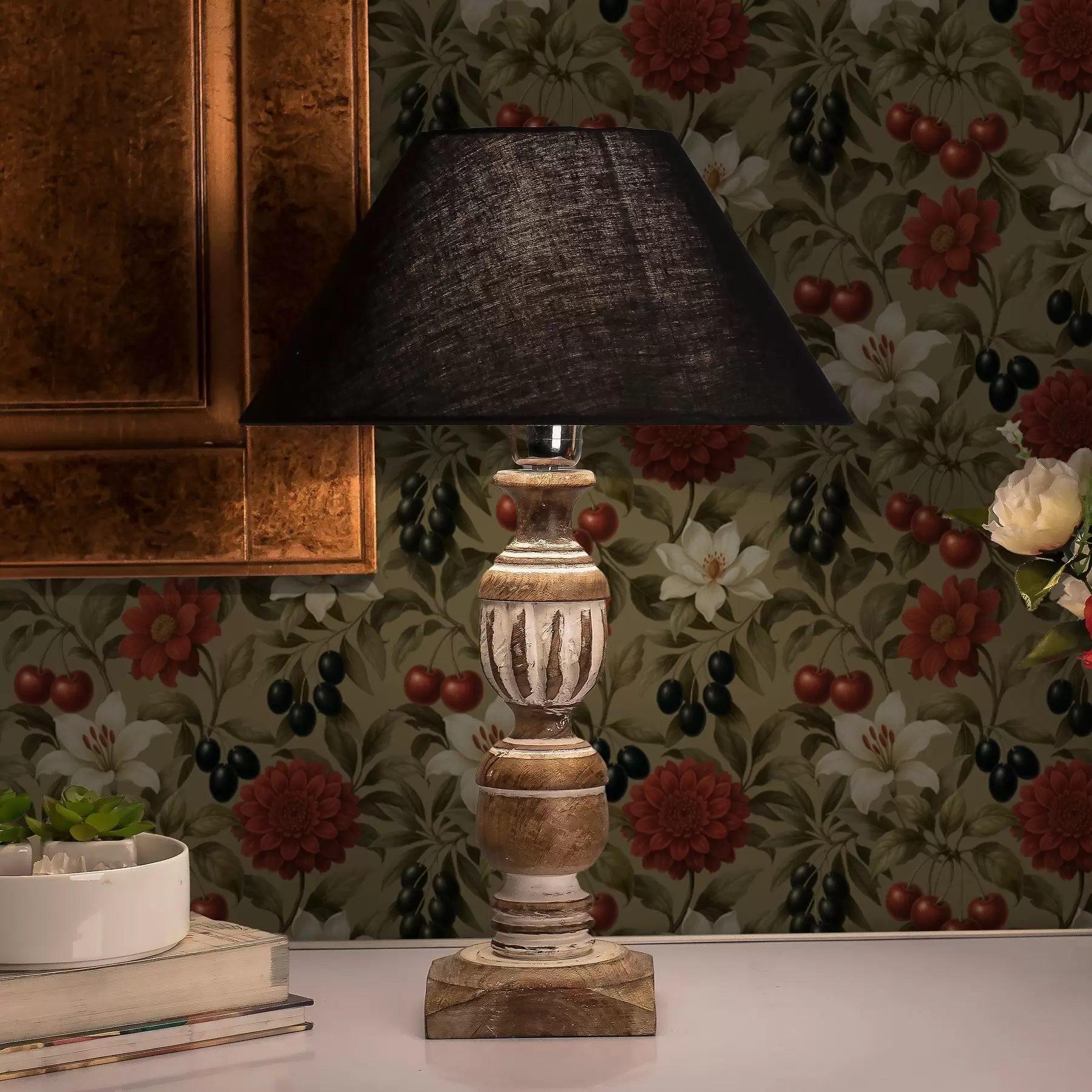 wall murals Cherries, flowers and black olives a00384