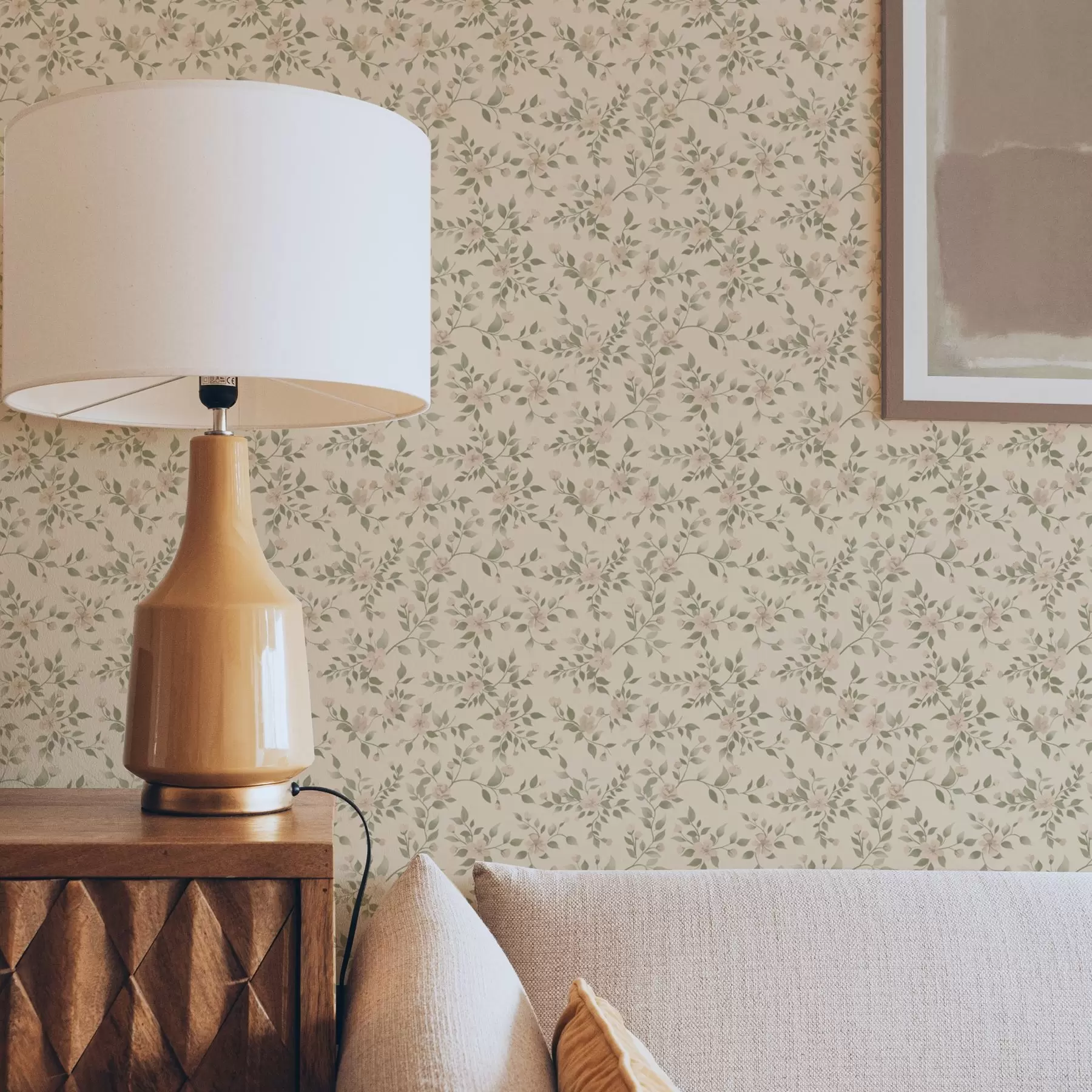 wall murals Delicate pastel flower branches on beige background a00390