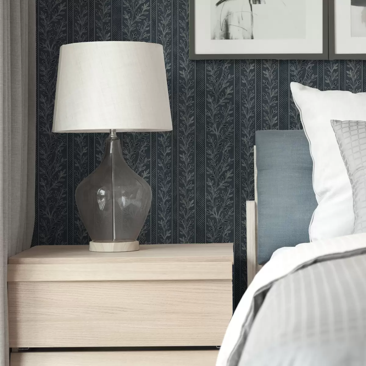 Wallpaper Striped pattern with twigs on a blue background a00425