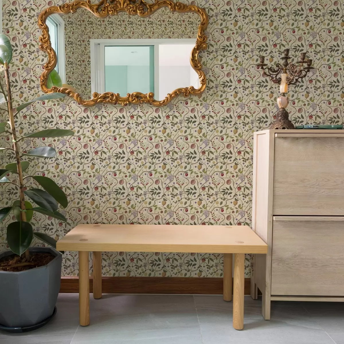 Wallpaper Fruit pattern with berries, branches and flowers a00428