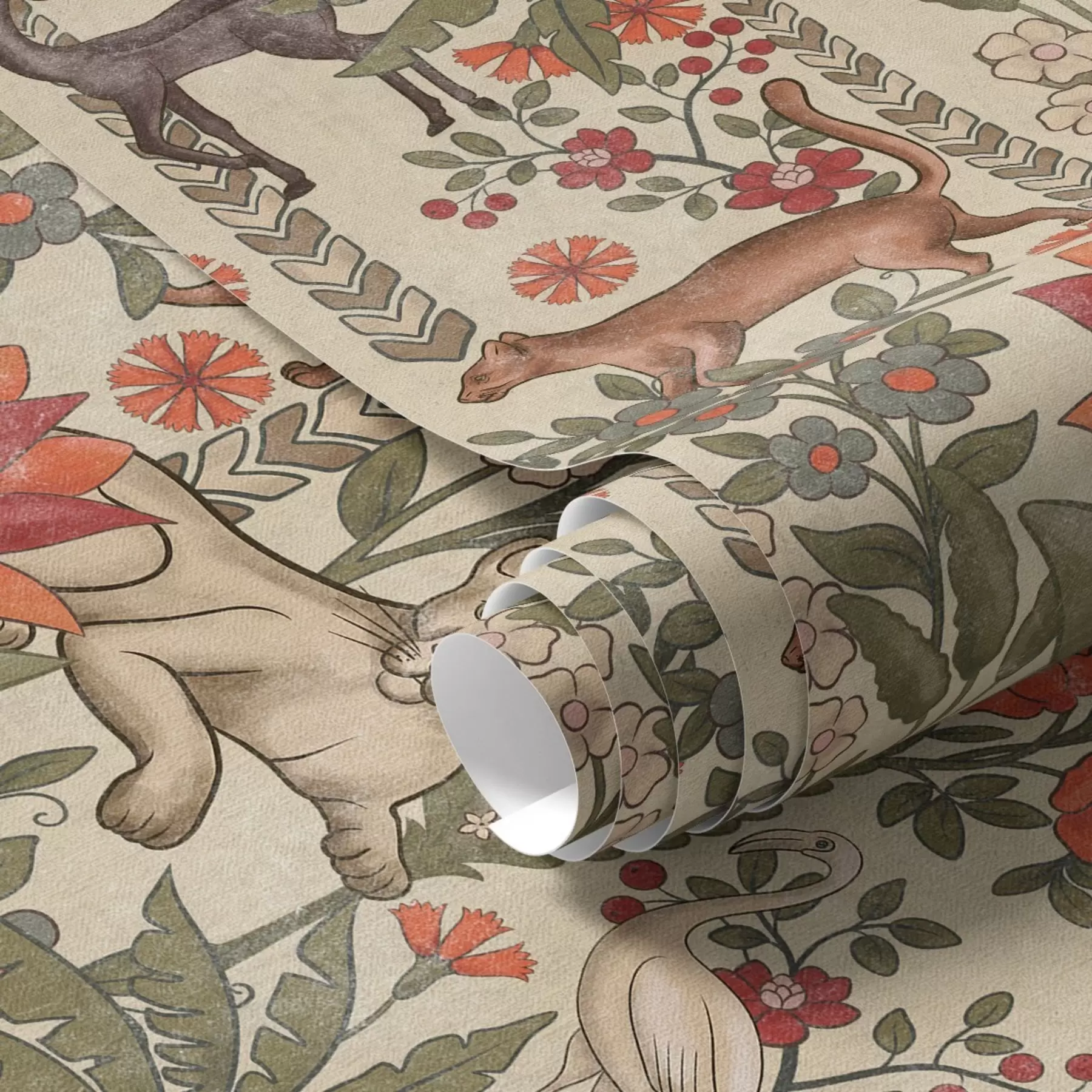 wall murals Retro style: Animals and flowers on a vintage background a00431