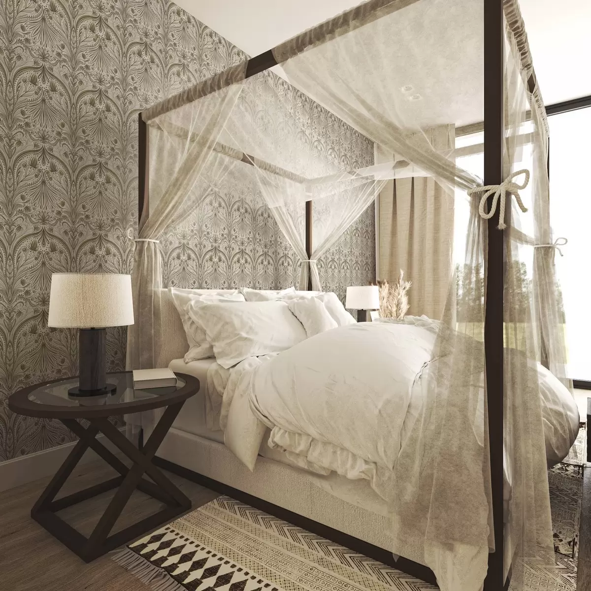 Wallpaper Symmetrical baroque pattern with floral motifs a00436