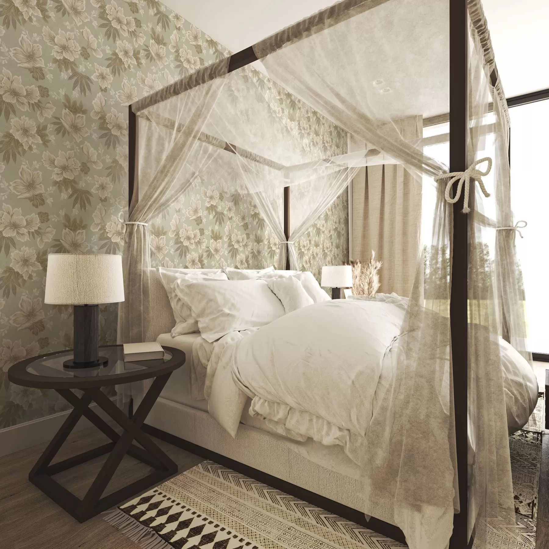 wall murals Cream flowers on an olive green background a00462