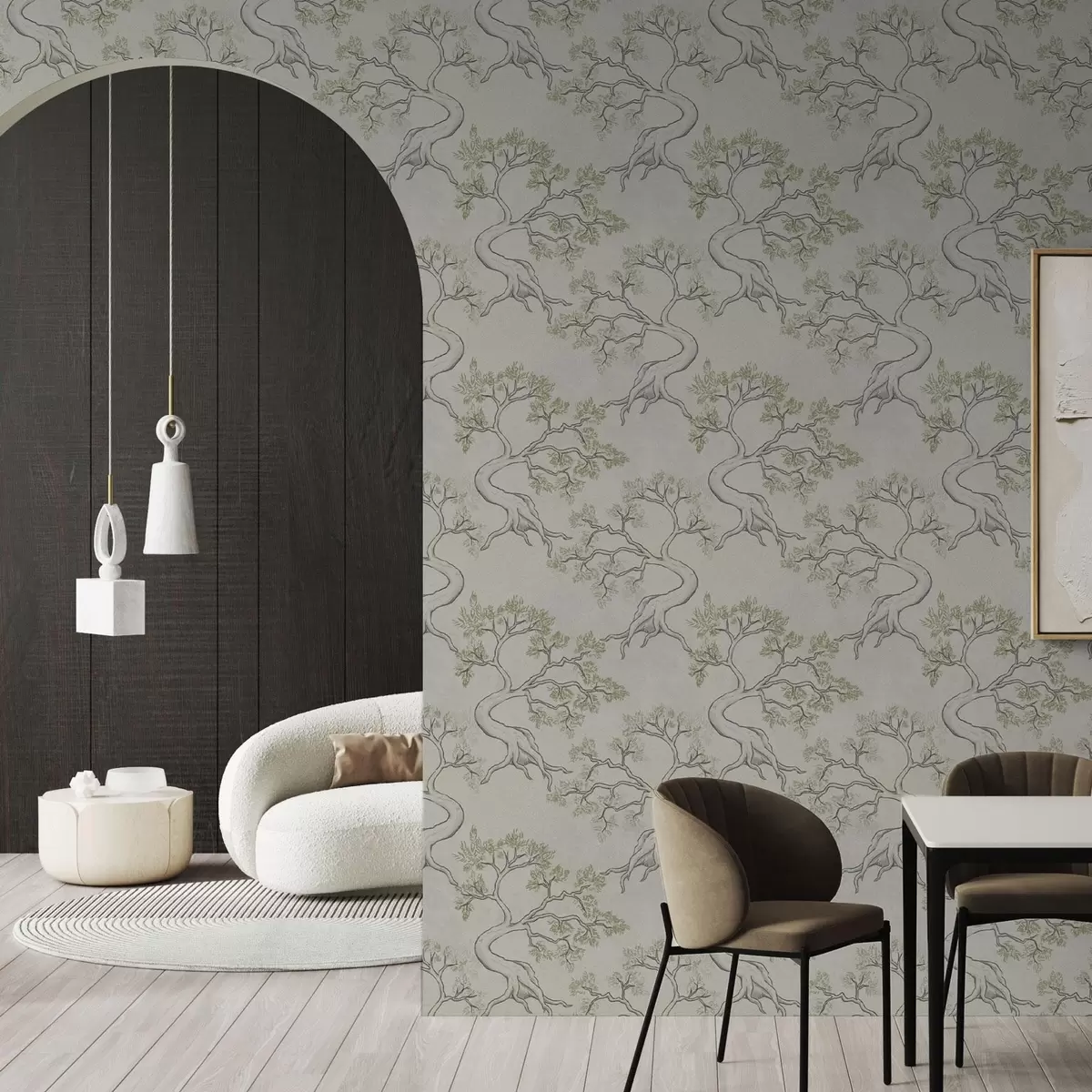 Wallpaper Monochrome trees with fancy curved trunks a00468