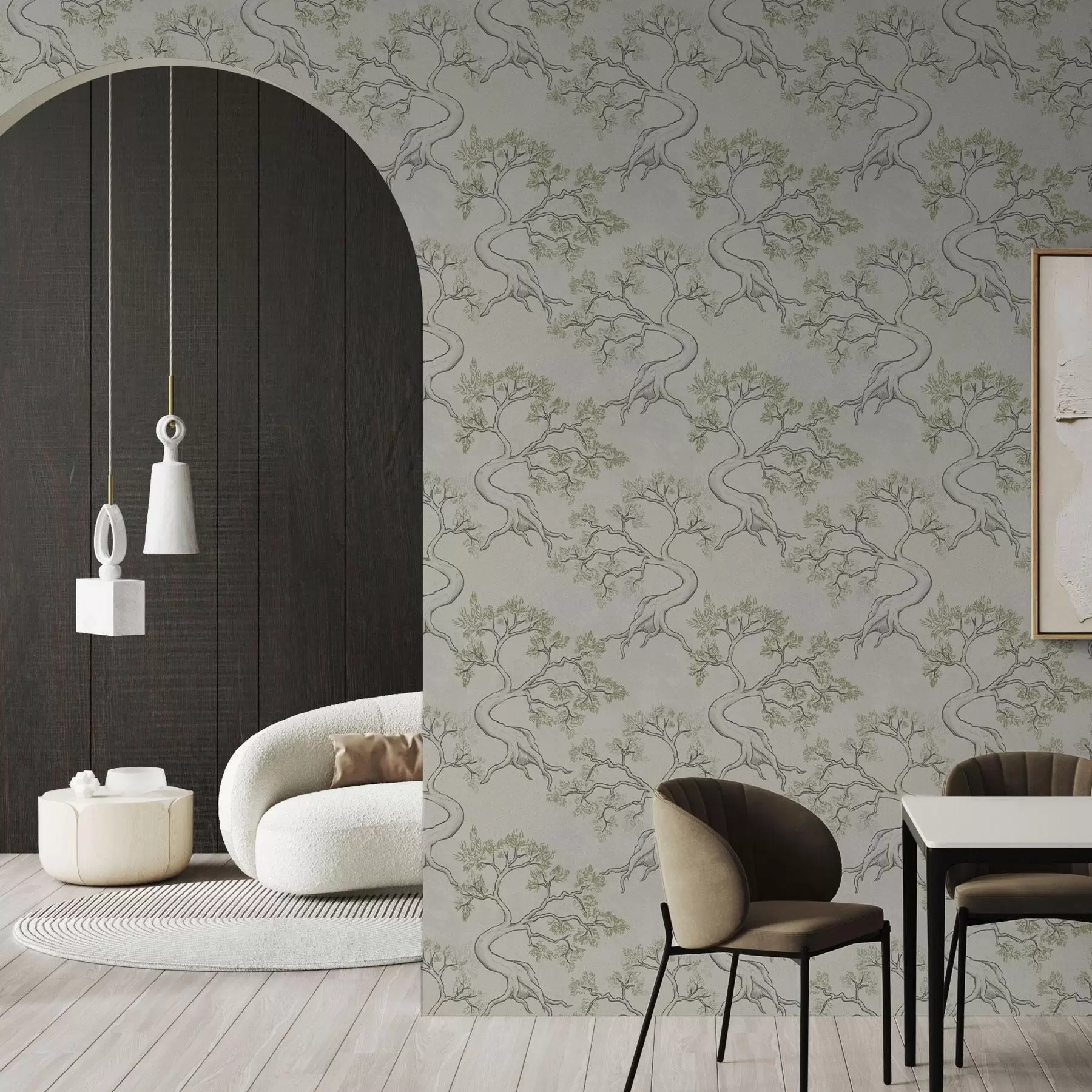 wall murals Monochrome trees with fancy curved trunks a00468