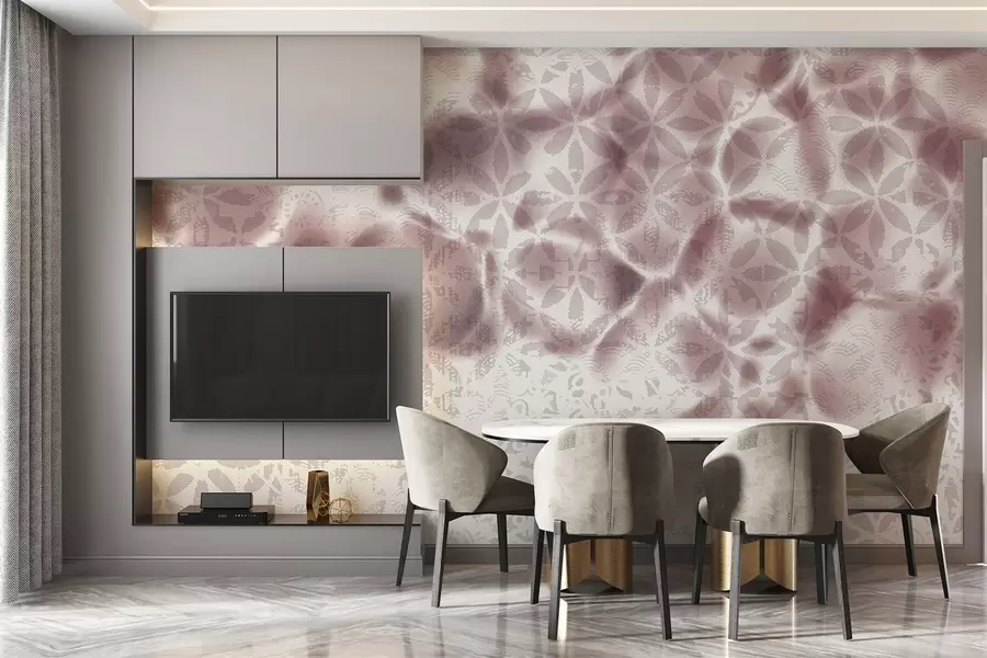 wall murals Abstract textured art with bordo floral print, faded and blurred effect, creating a soft and dreamy atmosphere w09322v1