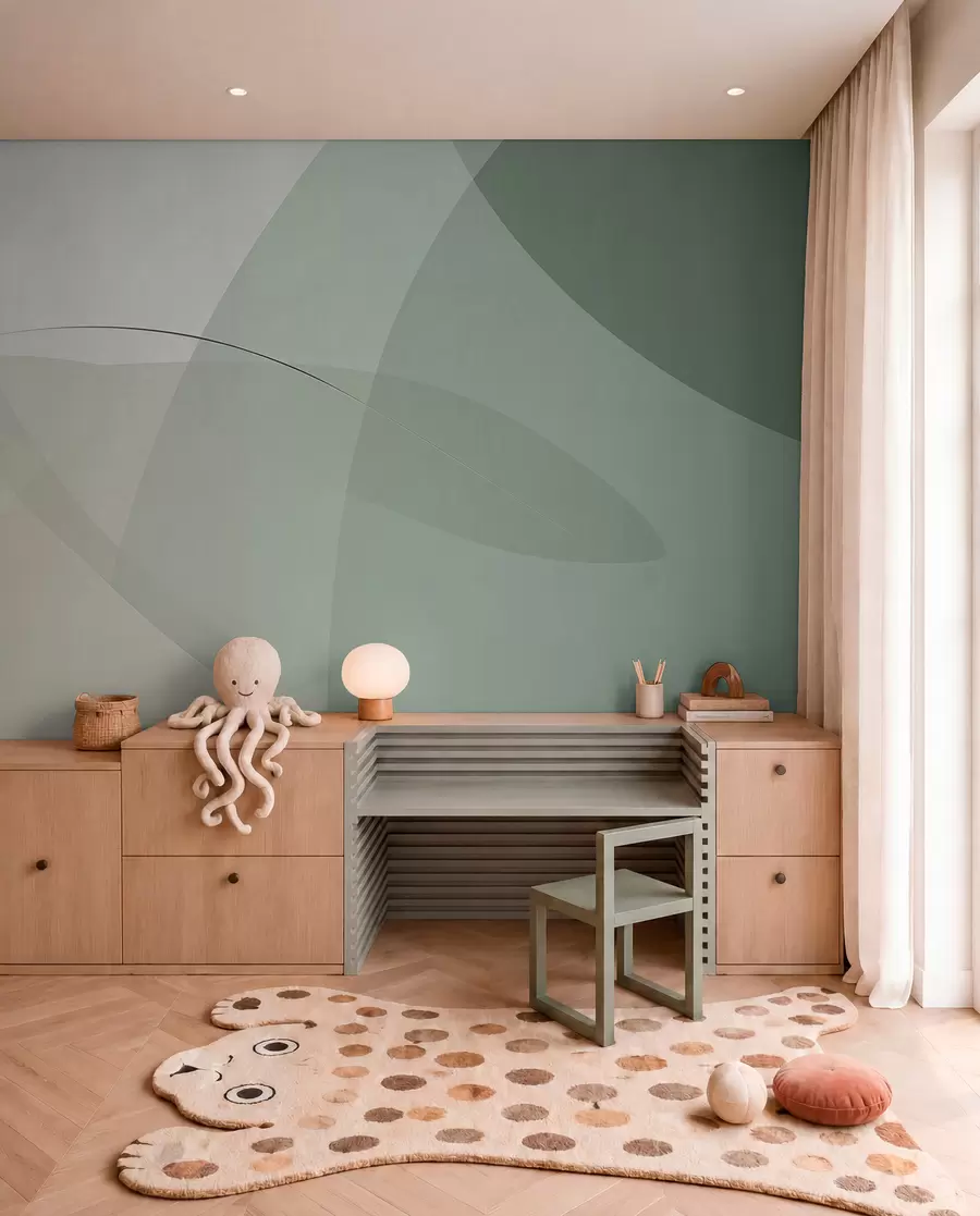 wall murals Sage Shapes and Ochre Dots w04405