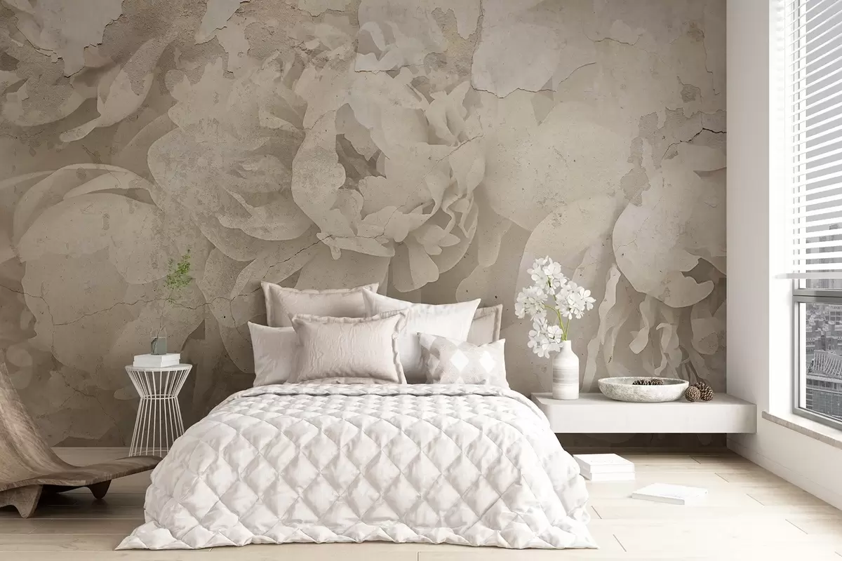 wall murals Peonies with concrete texture w04407