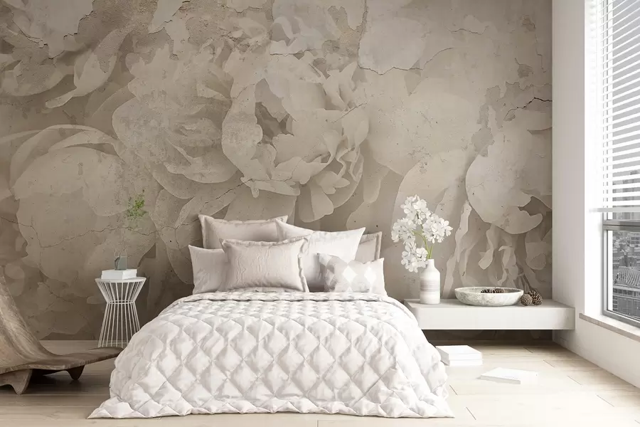 wall murals Peonies with concrete texture w04407