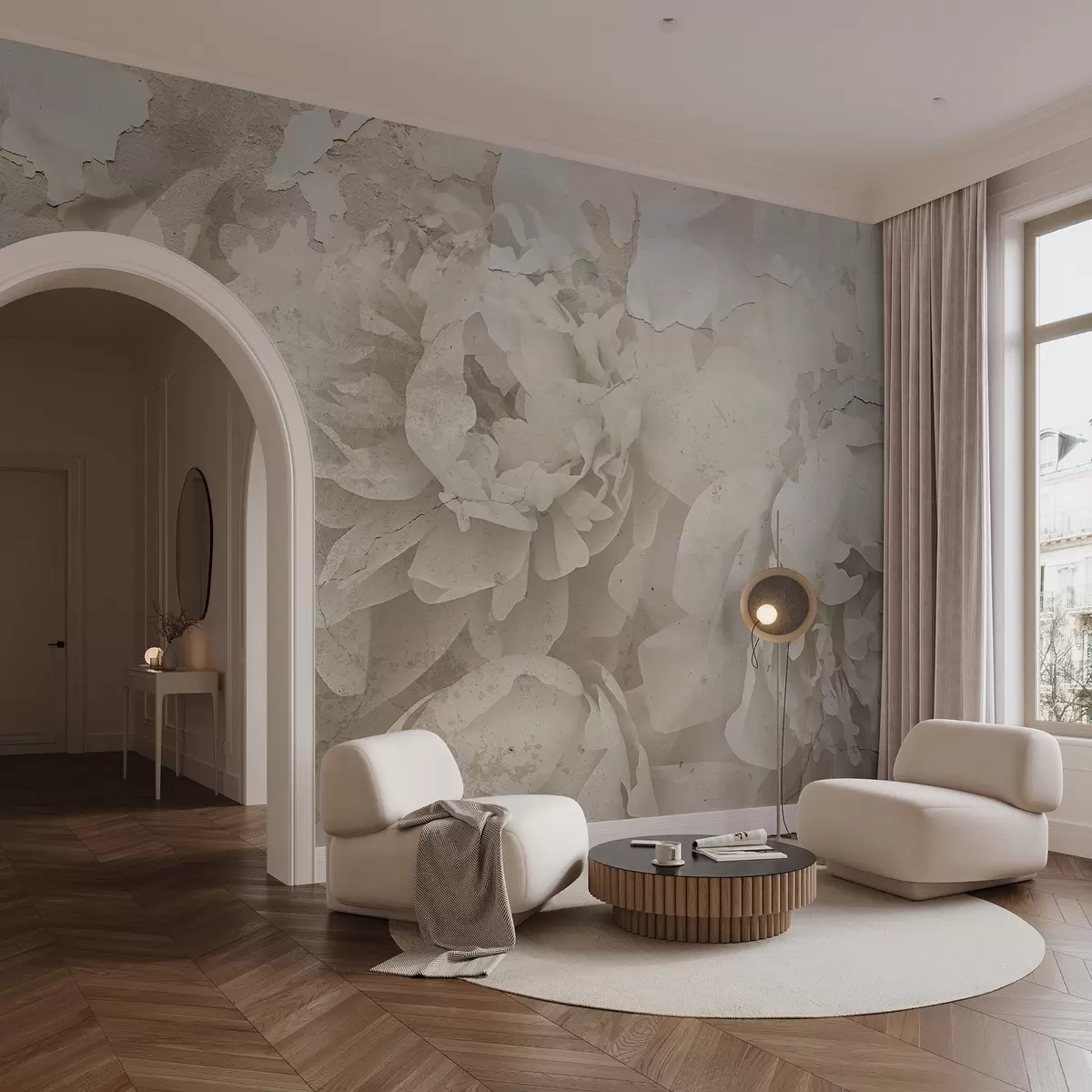 wall murals Peonies with concrete texture w04407