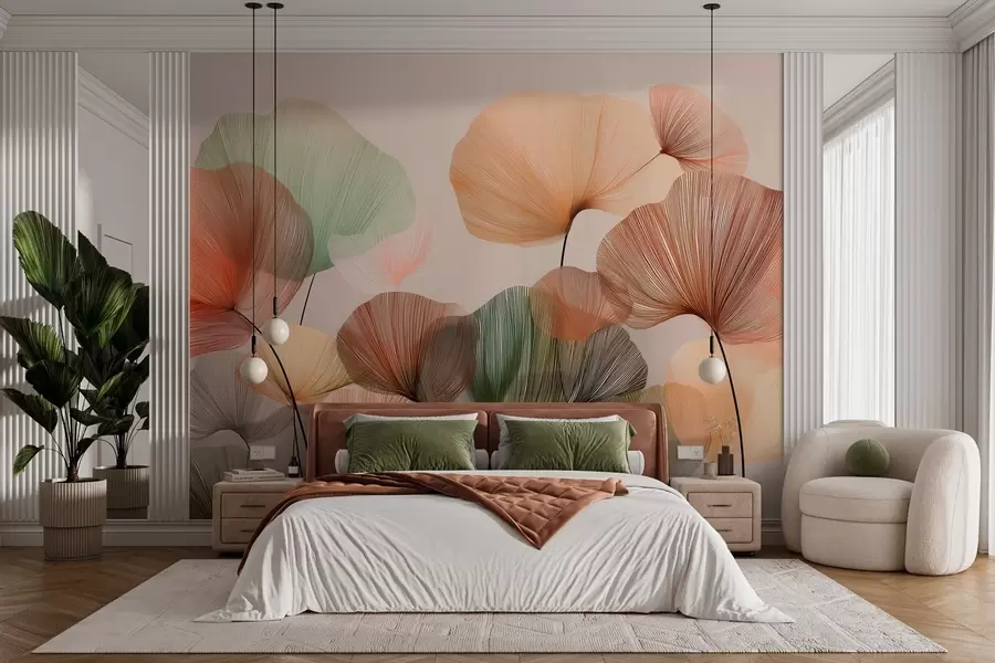 wall murals multicolored ginkgo leaves with veins w04305