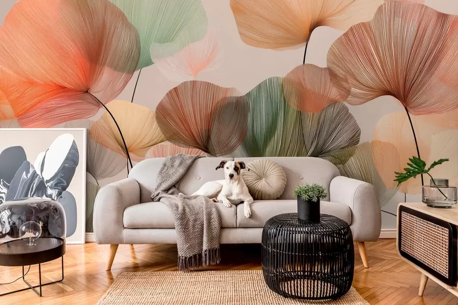 wall murals multicolored ginkgo leaves with veins w04305