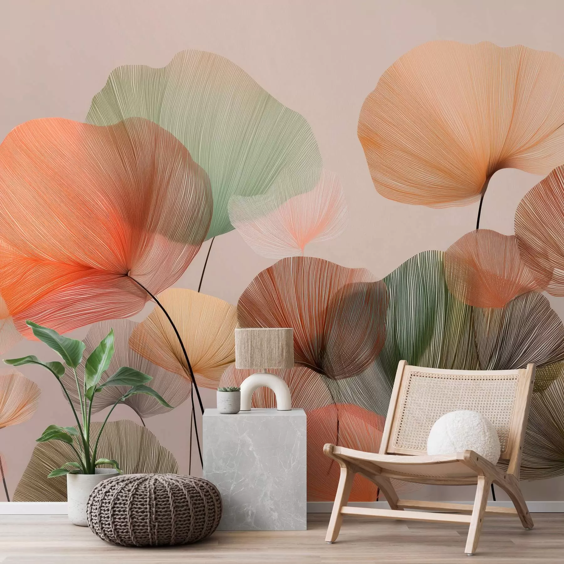 wall murals multicolored ginkgo leaves with veins w04305