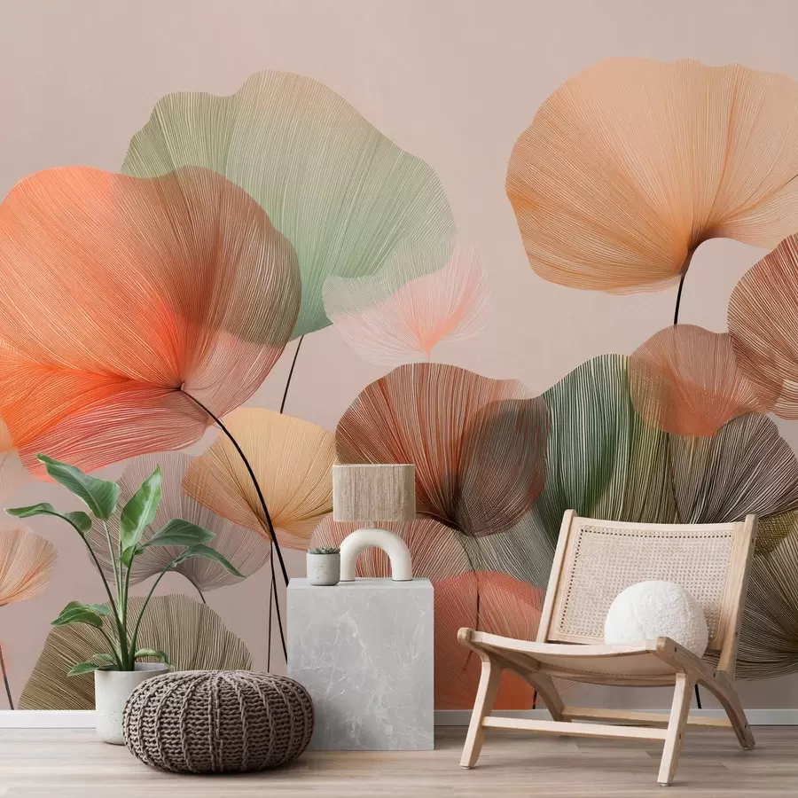 wall murals multicolored ginkgo leaves with veins w04305