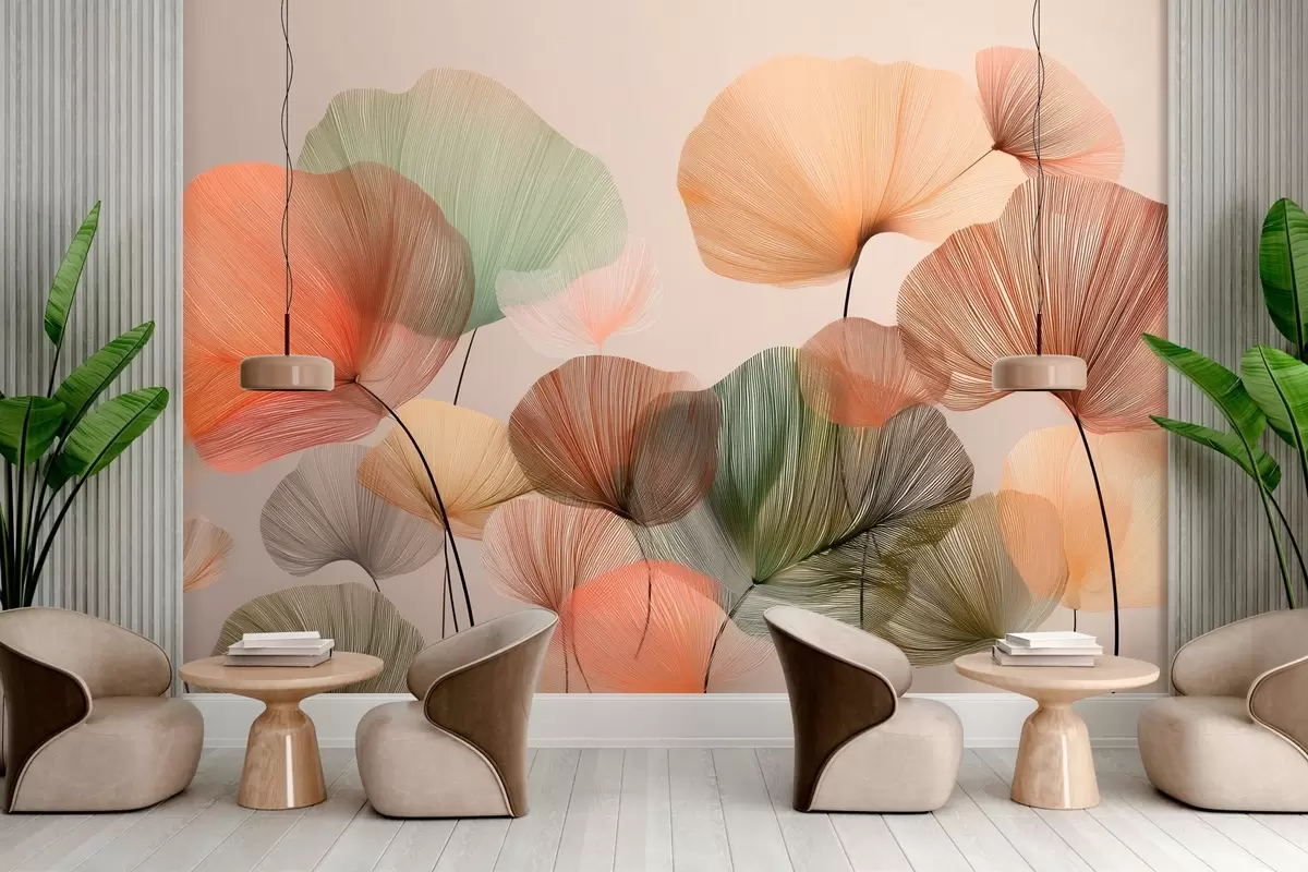 wall murals multicolored ginkgo leaves with veins w04305