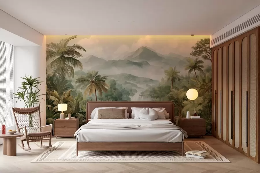 wall murals tropical jungle with waterfall w04306
