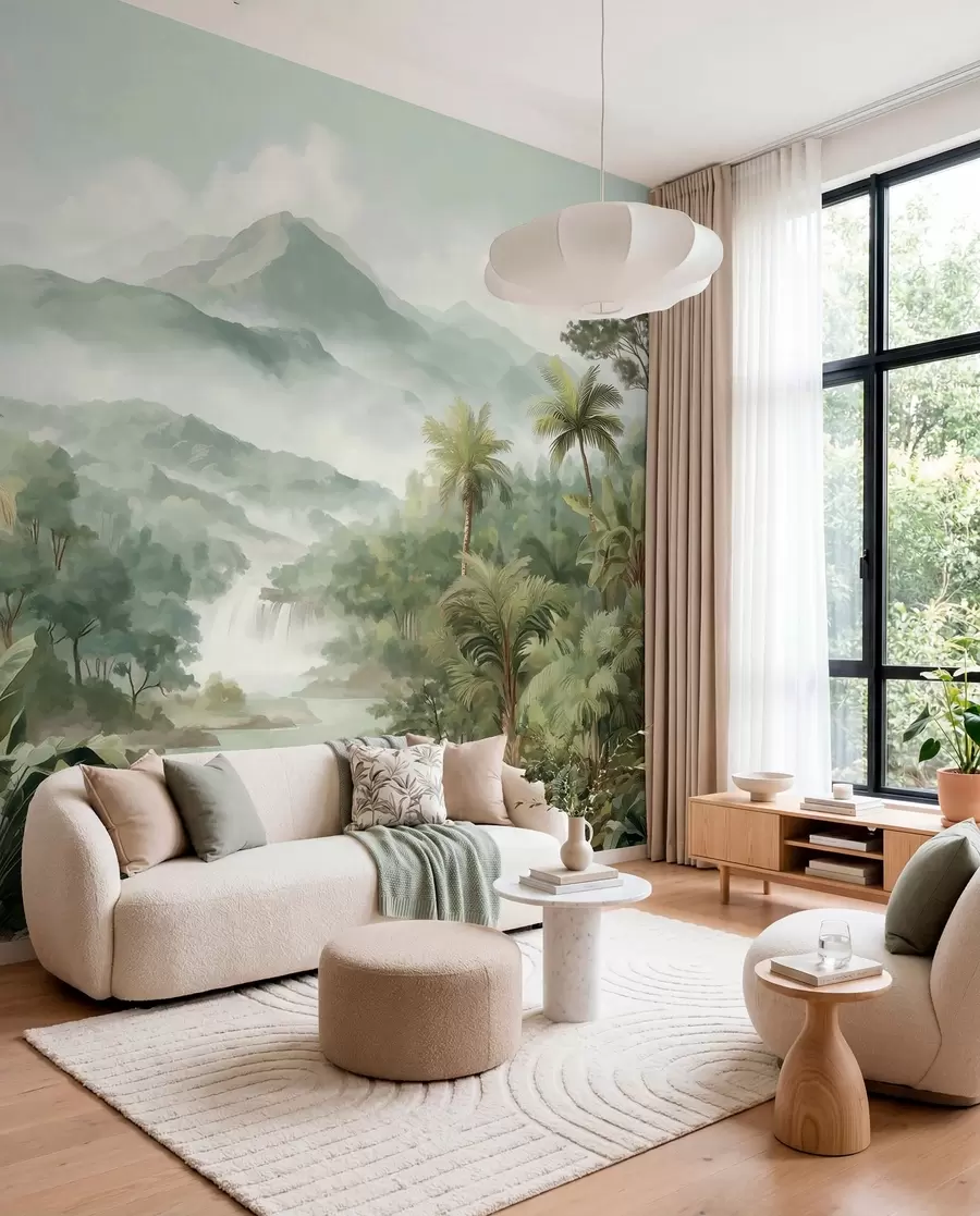 wall murals tropical jungle with waterfall w04306