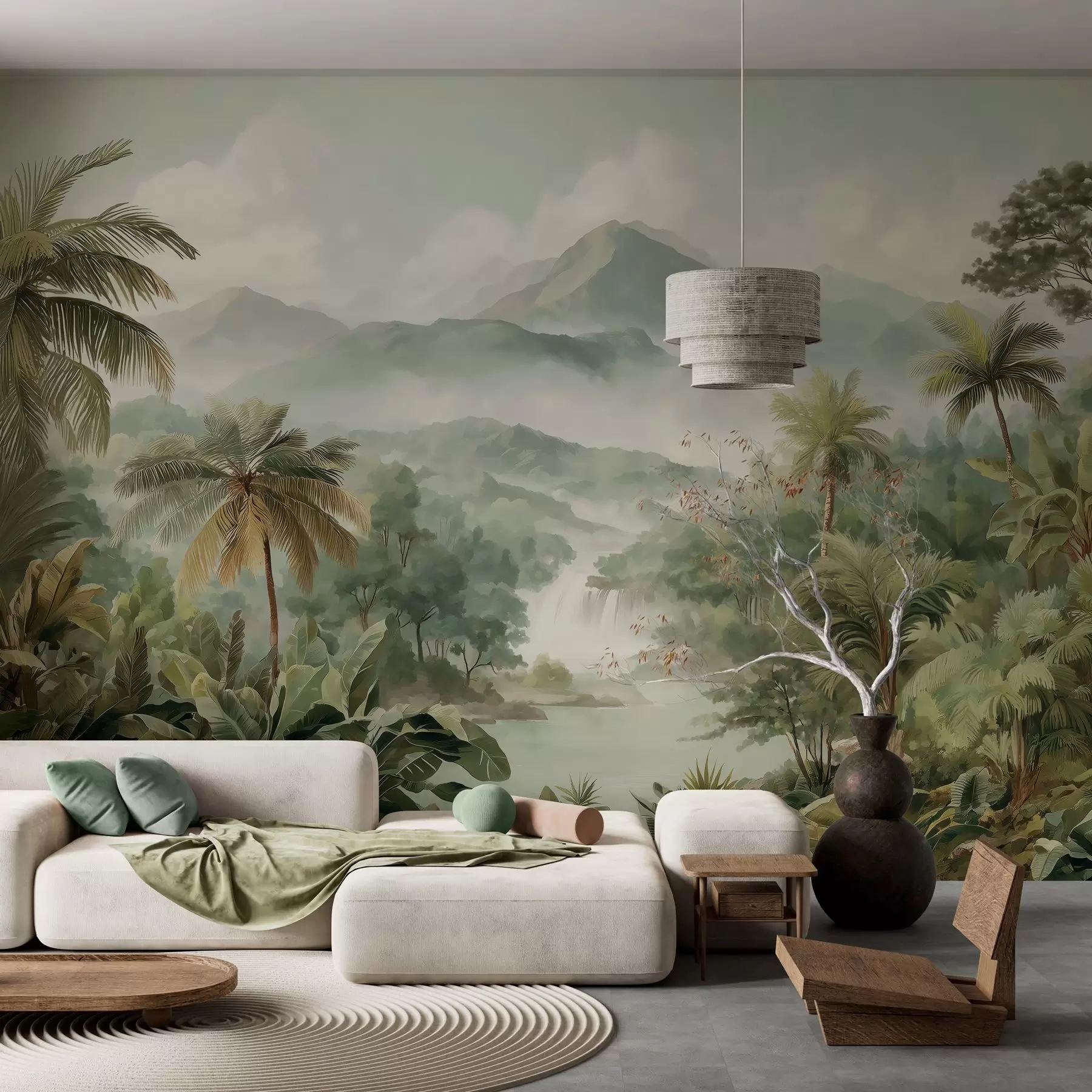 wall murals tropical jungle with waterfall w04306