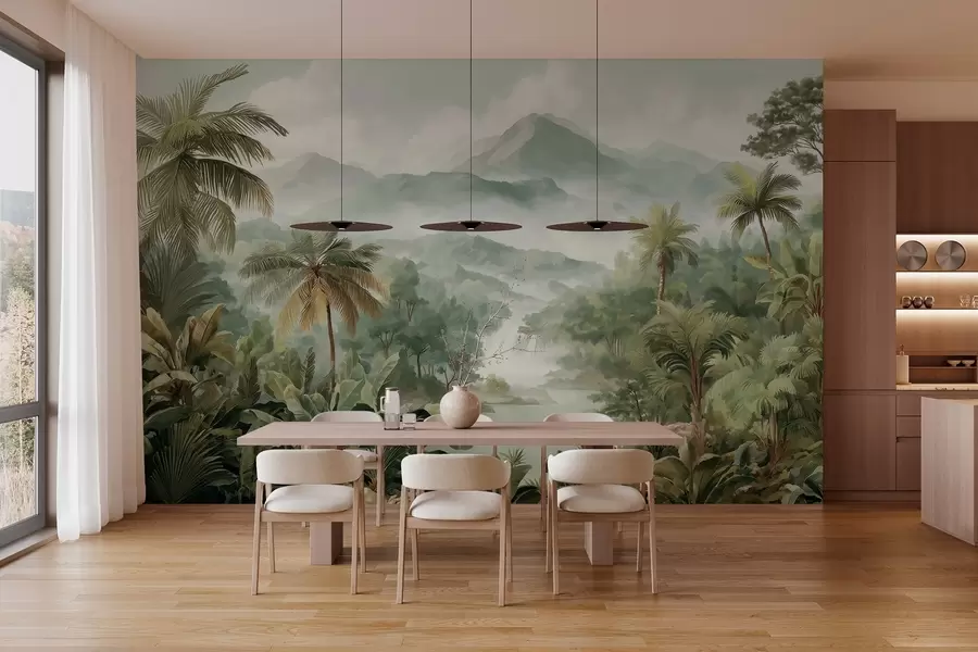 wall murals tropical jungle with waterfall w04306