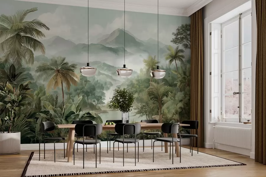 wall murals tropical jungle with waterfall w04306