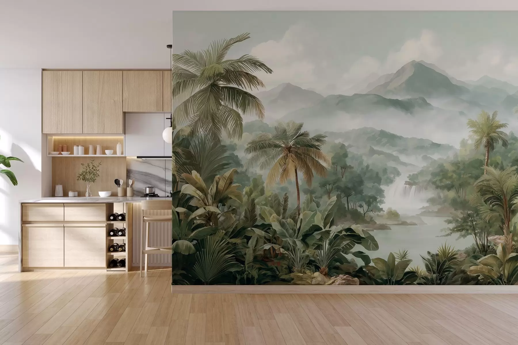 wall murals tropical jungle with waterfall w04306